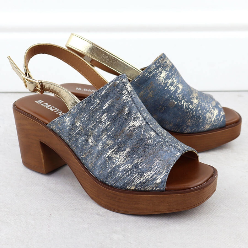 Sandale pentru femei pe stâlp, placat cu aur M. Daszyński MR23126-7 albastru 2