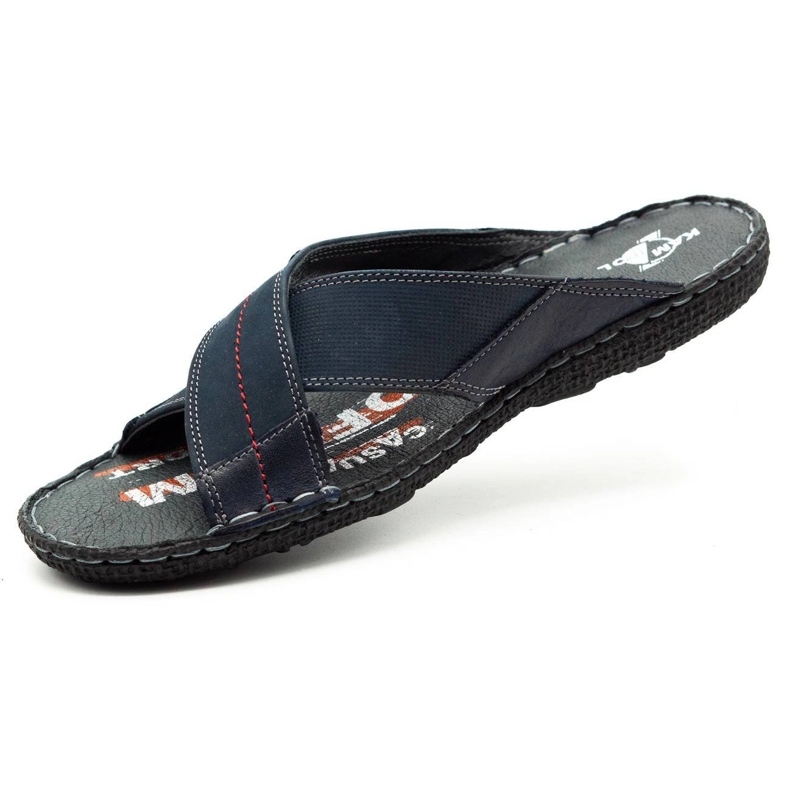 Kampol Papuci bărbați din piele 200 / N bleumarin albastru 2