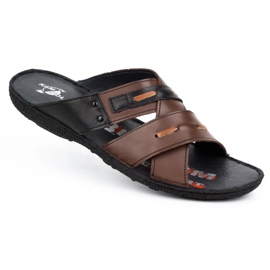 Kampol Papuci barbati piele 201/55 maro fata 1