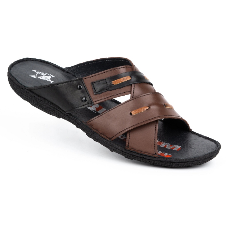 Kampol Papuci barbati piele 201/55 maro fata 1