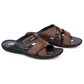 Kampol Papuci barbati piele 201/55 maro fata 2