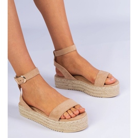 Sandale bej espadrilles pe platformă 1