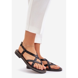 Sandale plate din piele cu curele negre Zazoo 40429 negru 1 Sandale plate din piele cu curele negre Zazoo 40429 negru 1