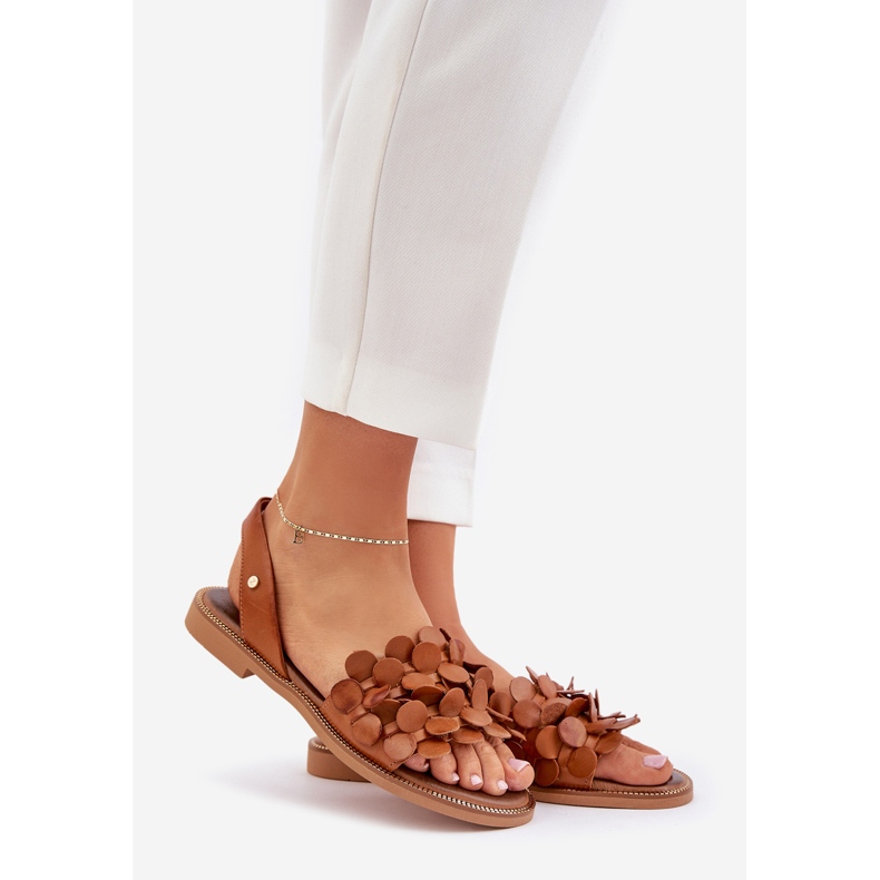 Sandale din piele cu tocuri plate zazoo 40425 maro 1