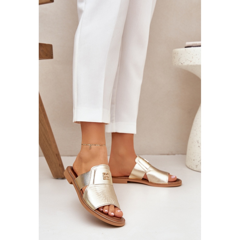 Papuci elegante din piele naturală Zazoo 40423 Zloty de aur 2