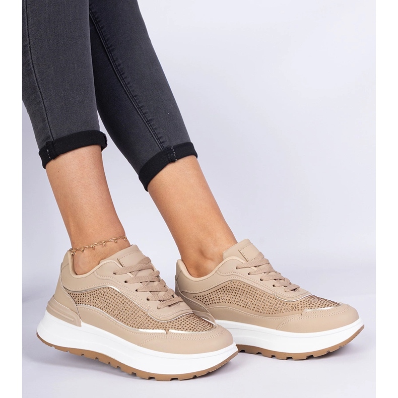 Adidași de femei maro cu zircoane 1