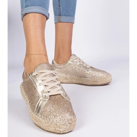 Espadrilles pentru femei de aur decorate cu sclipici 1