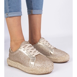 Espadrilles pentru femei de aur decorate cu sclipici 2