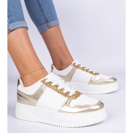 Adidașii pentru femei de aur pe o talpă groasă decorată cu sclipici 2