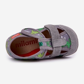 Papuci pentru copii pentru Velcro în dinozauri de culoare verde-gri 2 Papuci pentru copii pentru Velcro în dinozauri de culoare verde-gri 2