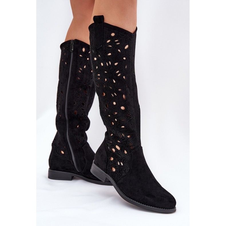 S.Barski Hy51-176 Cizme plate cu cizme deschise negru 2 S.Barski Hy51-176 Cizme plate cu cizme deschise negru 2