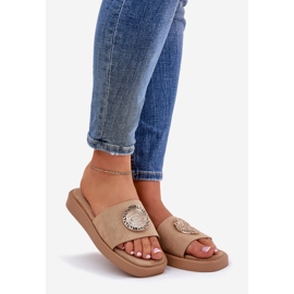 Papuci pentru femei cu un decor de aur bej 1