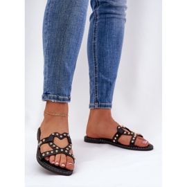 Flip -flop -uri negre pentru femei decorate plate negru 2