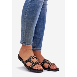Flip -flop -uri negre pentru femei decorate plate negru 1