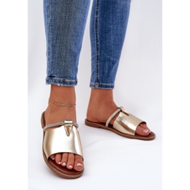 Tocuri plate din piele eco cu o curea de aur decorativă 2 Tocuri plate din piele eco cu o curea de aur decorativă 2