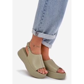 S.Barski Sandale din piele pentru femei pe platforma verde D&amp;A SJ2301-2 1