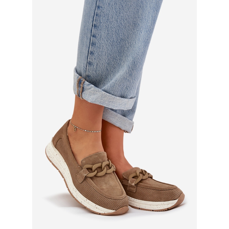 S.Barski Plăcile din piele de căprioară pe platformă cu lanțul maro D&amp;A TW552 1