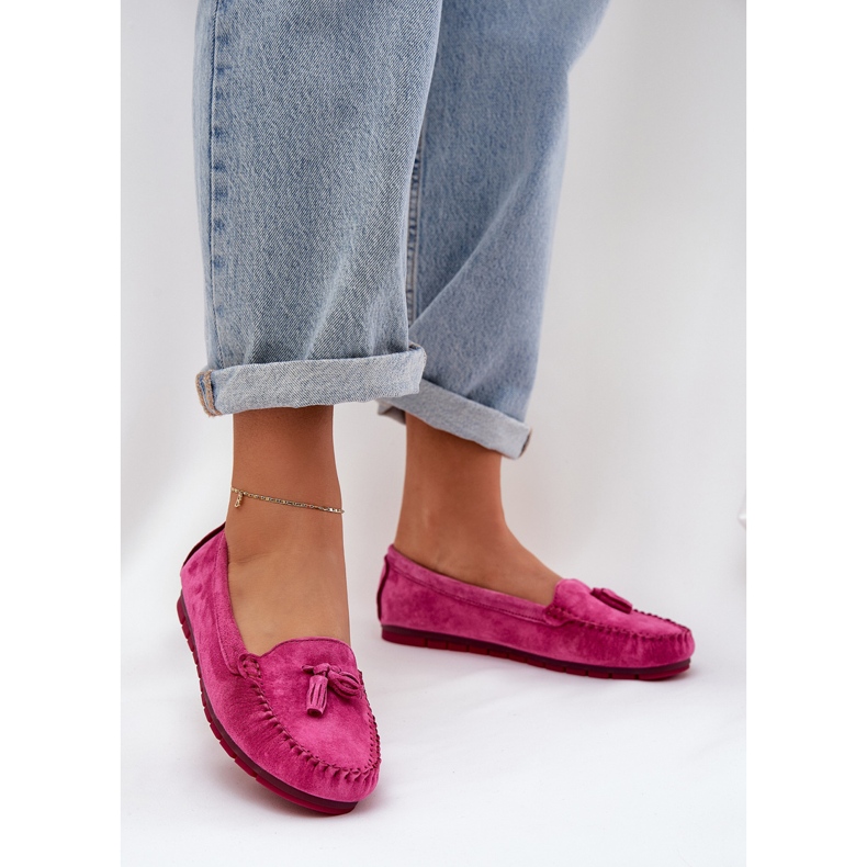S.Barski Femei Flat Classic Suede Moccasins S. Barski LR51-548 Fuksja roz 2