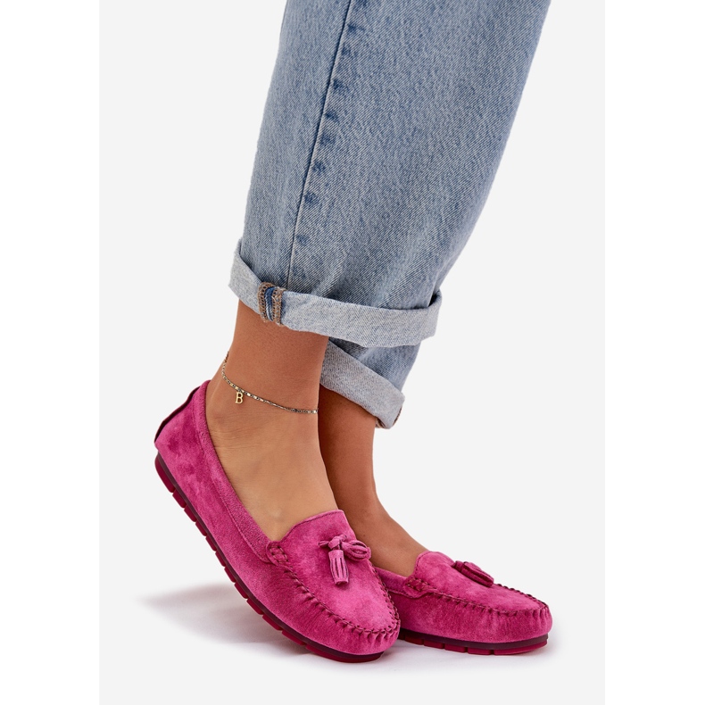 S.Barski Femei Flat Classic Suede Moccasins S. Barski LR51-548 Fuksja roz 1