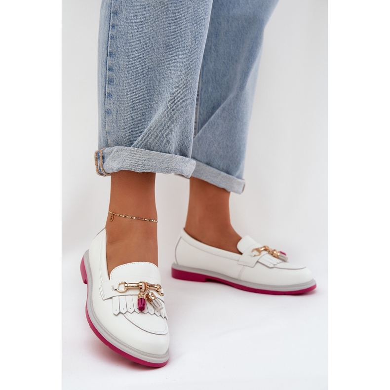 S.Barski Piele elegante cu toc plat S. Barski LR51-768 Alb 2