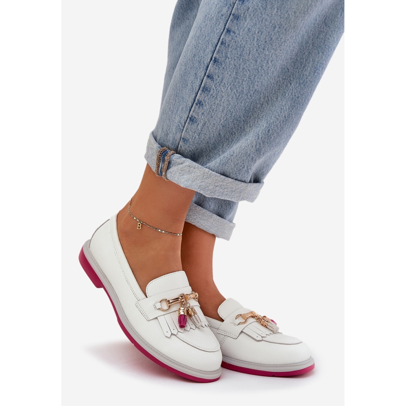 S.Barski Piele elegante cu toc plat S. Barski LR51-768 Alb 1