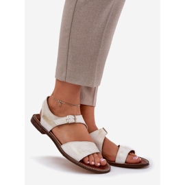 Sandale pentru femei plate din piele zazoo 3014 zloty șters de aur 1