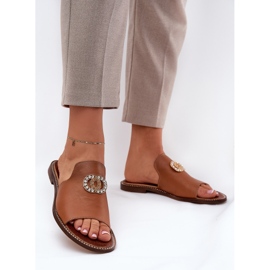 Flip -flop -uri pentru femei elegante cu decor Zazoo 3008 Camel maro 2