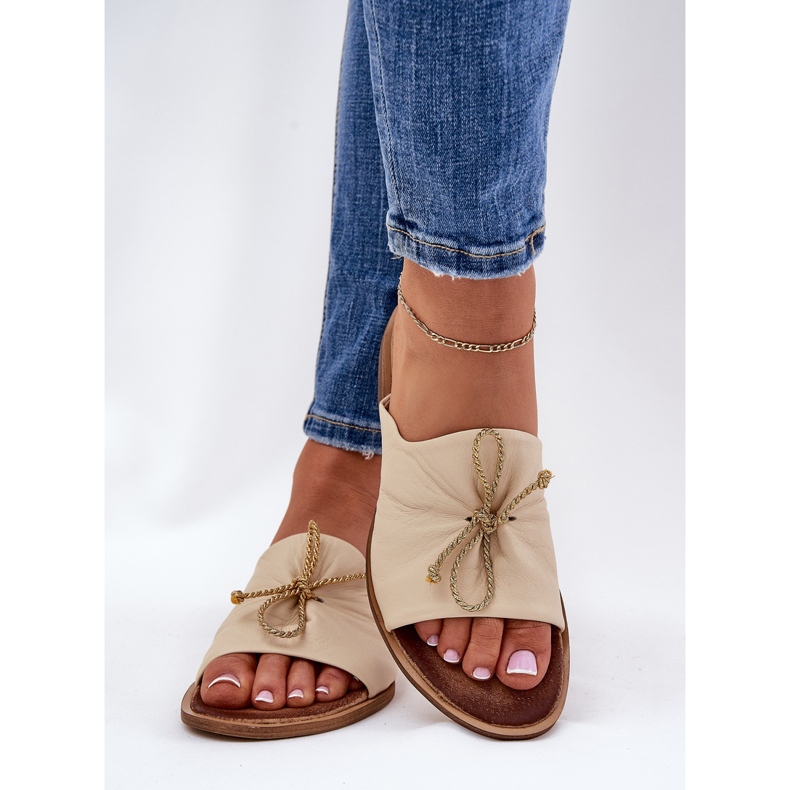 Zazoo 2659 papuci din piele pentru femei bej 2