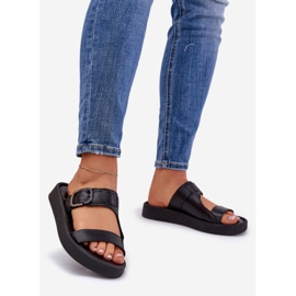 Flip -flops din piele feminină pe platforma neagră Zazoo 3024 negru 1