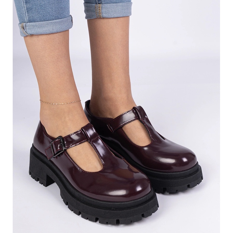 Pantofi Burgundy pe platforma Eco -Leather roșu 2