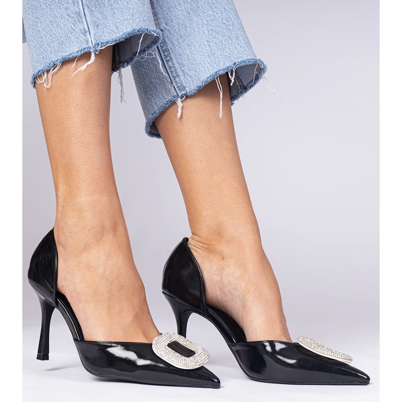 Tocuri înalte negre decorate cu zirconi negru 1