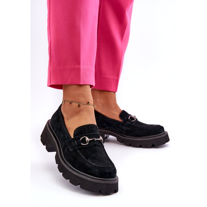 Vinceza Plăcile din piele pentru femei Negru negru din piele de căprioară neagră 2