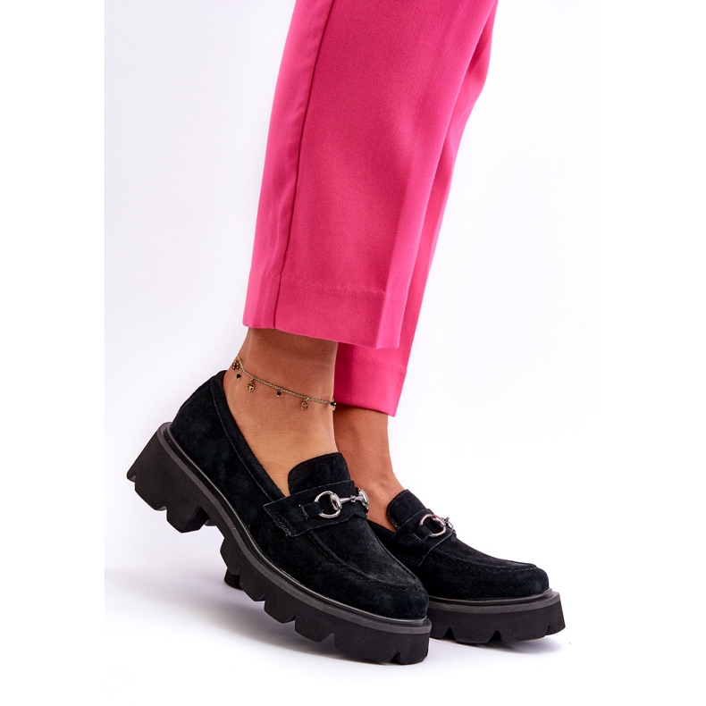 Vinceza Plăcile din piele pentru femei Negru negru din piele de căprioară neagră 1