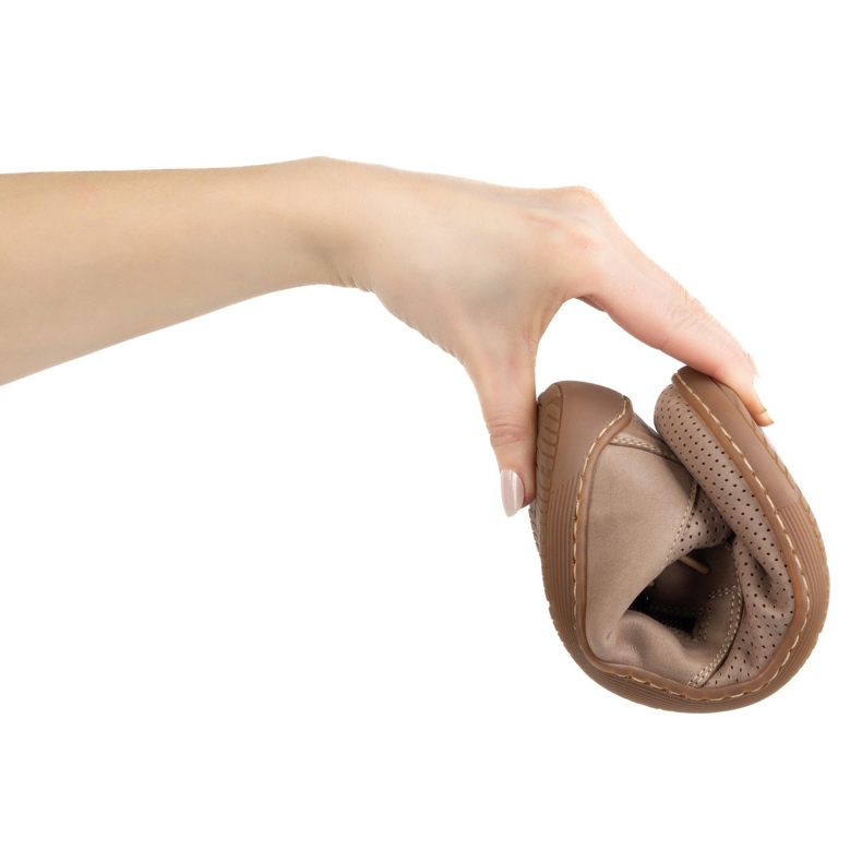 Olivier Încălțăminte din piele minimalistă pentru femei desculți 1244 bej perforat 1