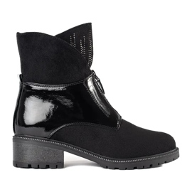 Botine de dama din piele intoarsa neagra cu cristale negru 2