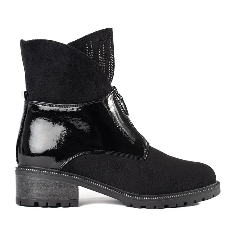 Botine de dama din piele intoarsa neagra cu cristale negru 2