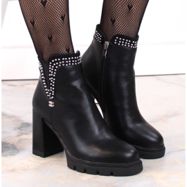 Botine izolate cu toc inalt cu nituri, Filippo W PAW495, negre negru 9