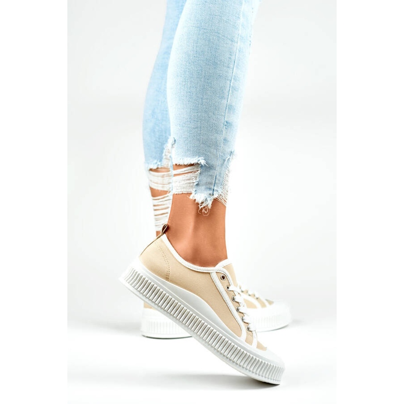 Adidași cu talpă albă, bej 2667BE 2