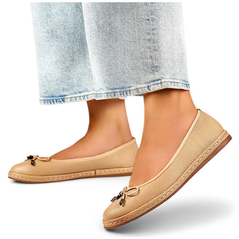 Balerini confortabili de damă bej cu fundă GD-XR392A-BE 1