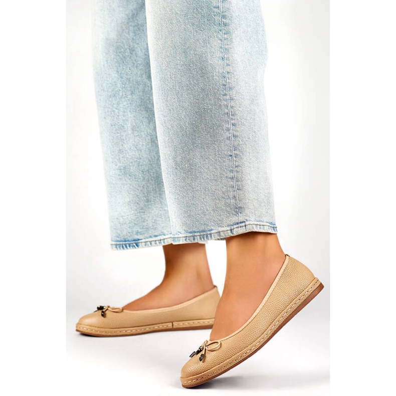 Balerini confortabili de damă bej cu fundă GD-XR392A-BE 2