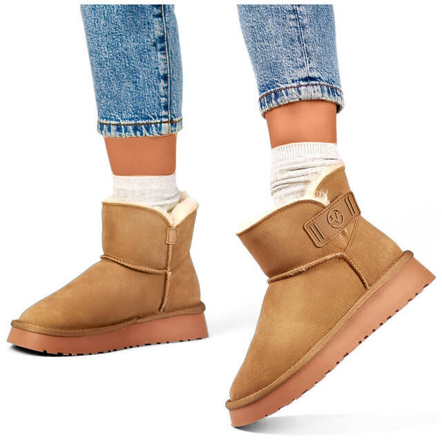 Cizme de zăpadă cu slip-on damă din piele intoarsa, bej 25-97951BE 1