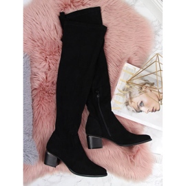 Cizme peste genunchi eVento negre de piele intoarsa pentru femei negru 1