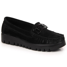 Mocasini de dama din piele neagra pe platforma Filippo DP3334 negru 1