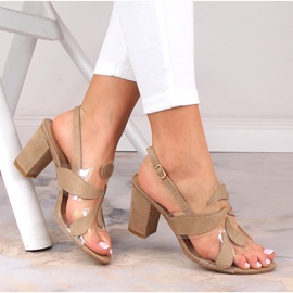 Sandale de dama din piele intoarsa bej transparente pe post Sabatina S163-1 1
