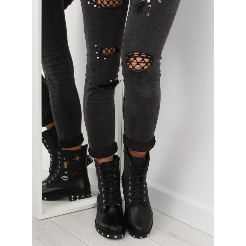 Cizme negre cu partea superioară din pâslă negru 1