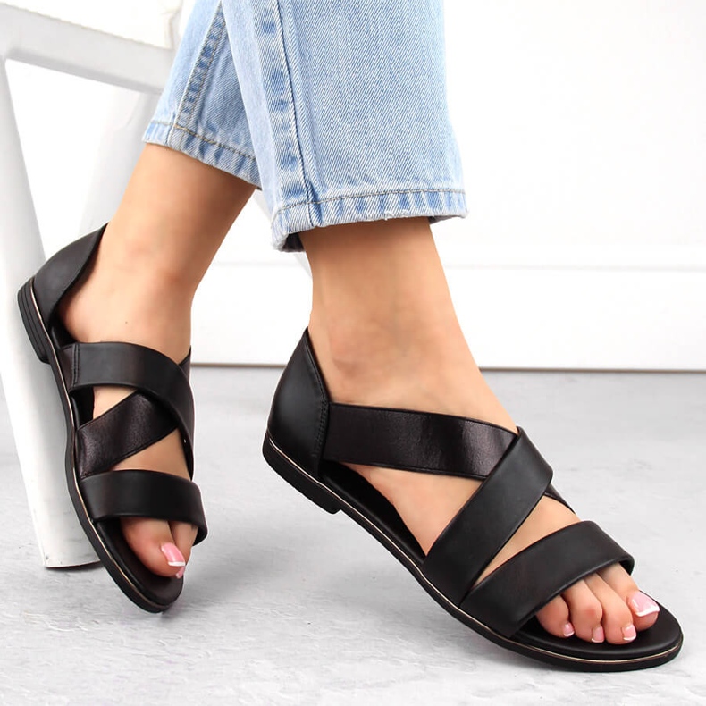 Sandale de damă cu bandă elastică, neagră Jezzi 3882 negru 2