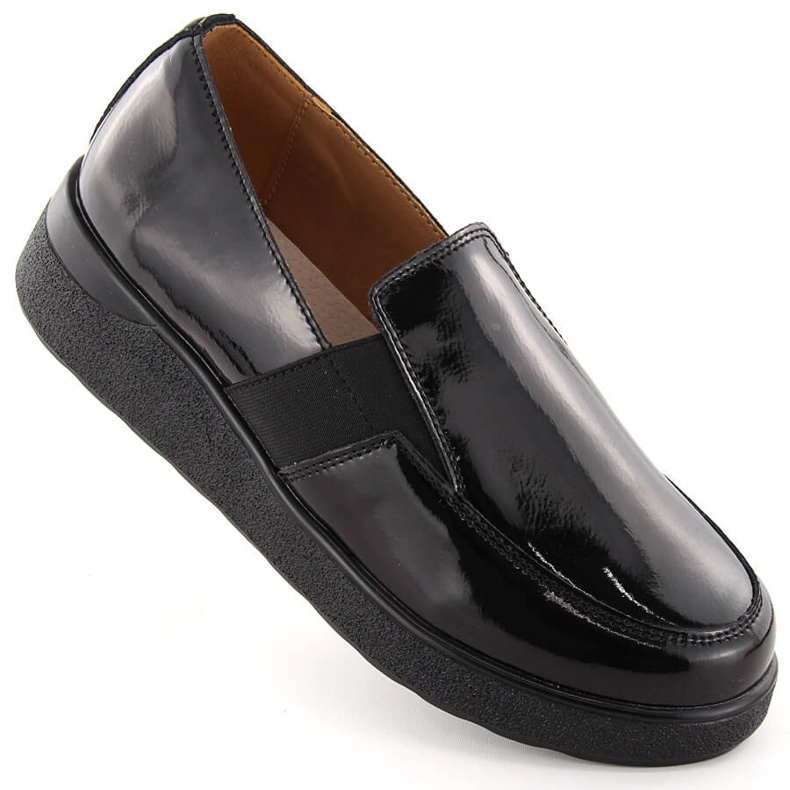 Pantofi slip-on de dama din piele lacuita neagra T.Sokolski J24-440 negru 1