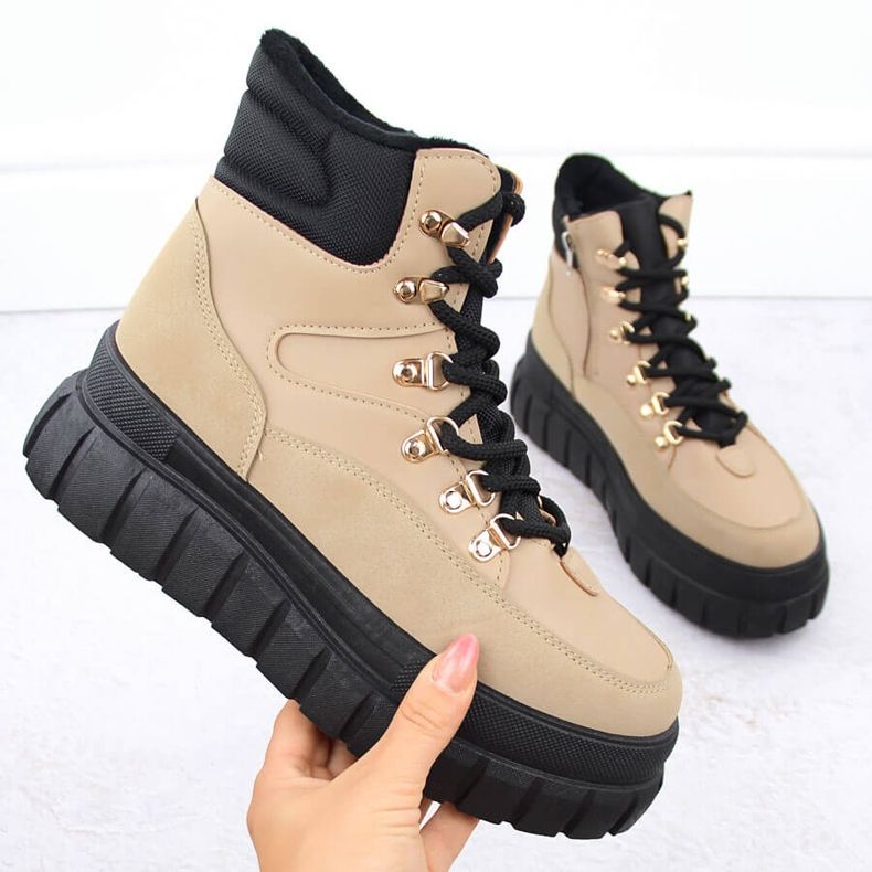 Cizme de damă bej cu platformă groasă News 7928 1