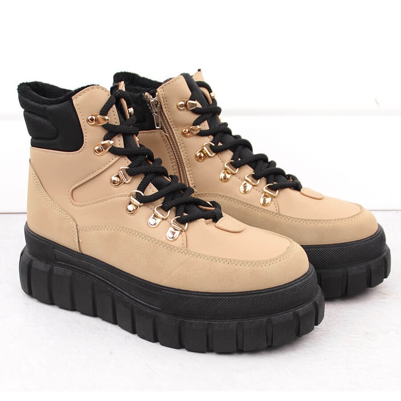 Cizme de damă bej cu platformă groasă News 7928 2