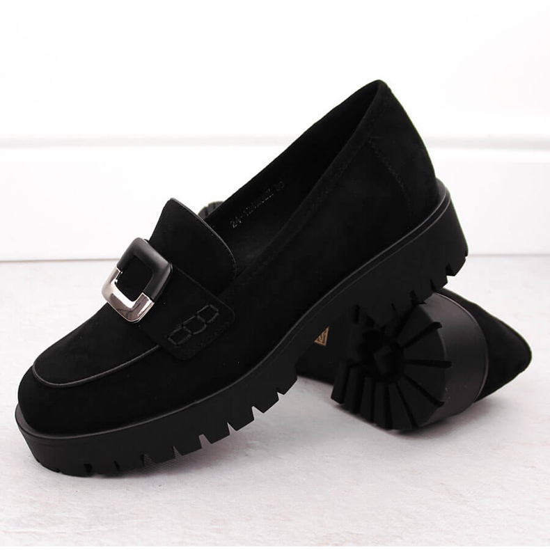 Mocasini de dama cu decor, piele intoarsa neagra Potocki 12420 negru 2